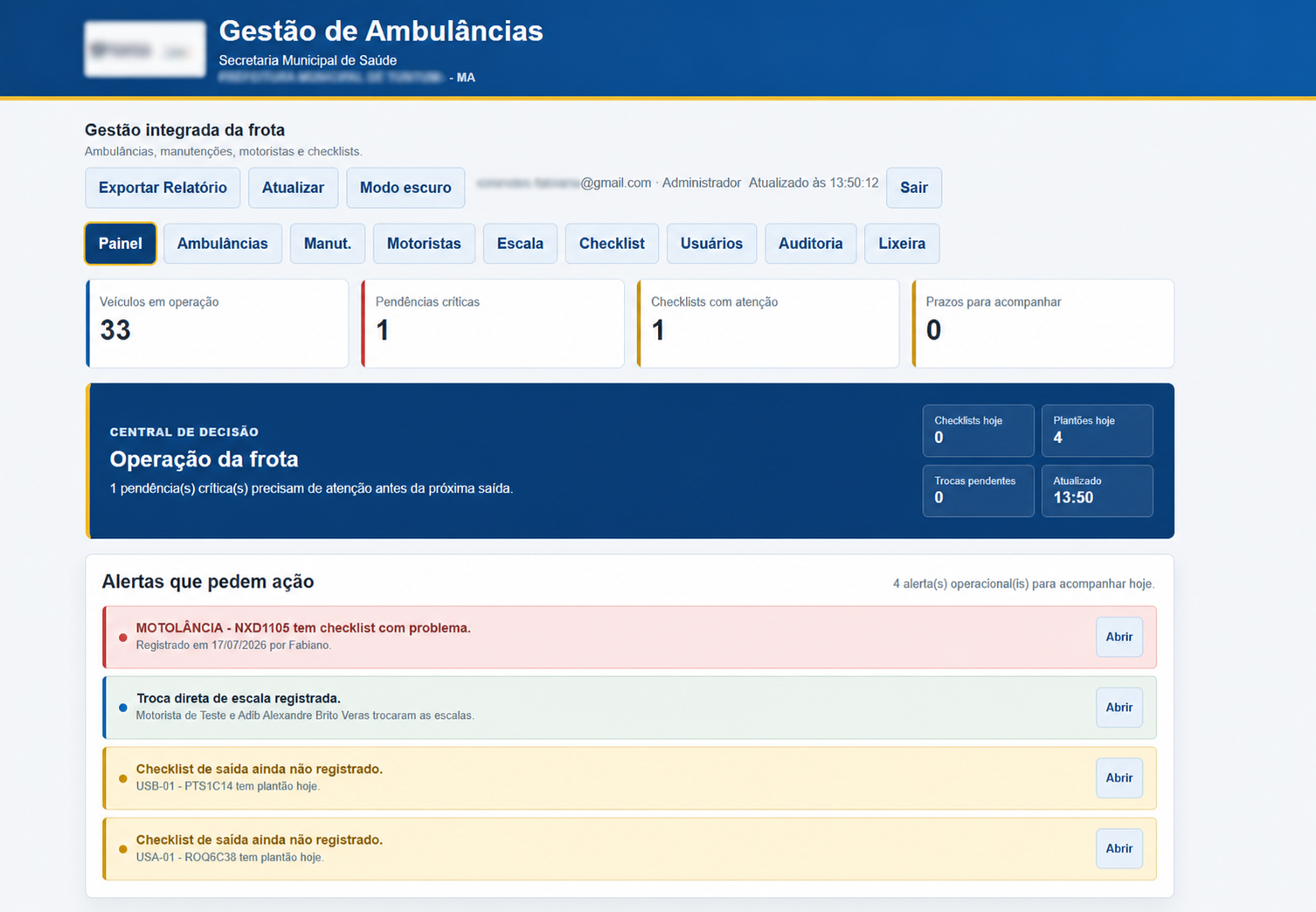 Prévia anonimizada de sistema de gestão de ambulâncias